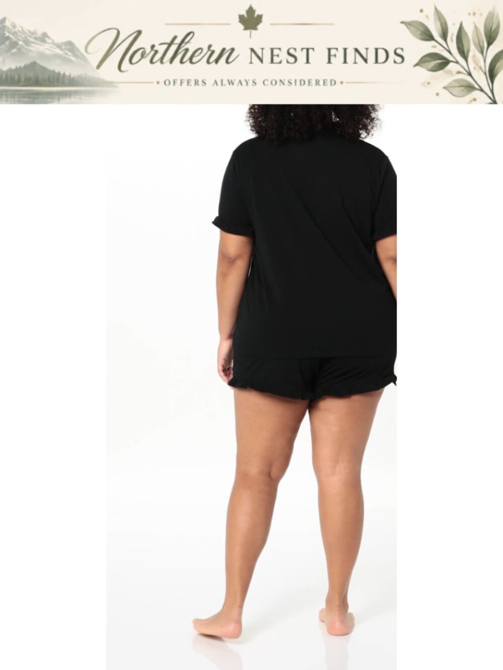 Cotton Modal Short Pajama Set Ruffle Detail Notch Collar - Picture 5 of 6